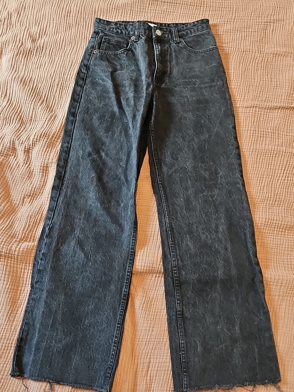 Zara Womens Black Washed Wide Leg Jeans